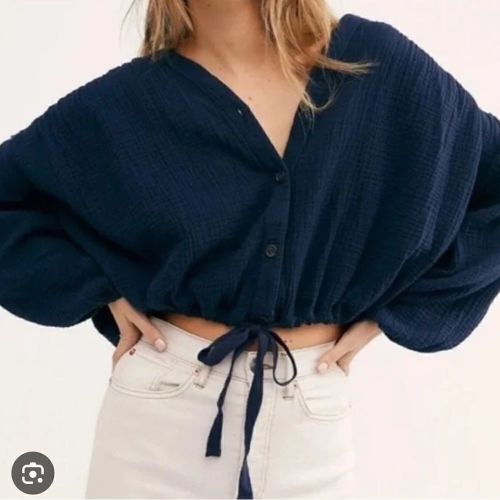Free People Navy Button-Up Top